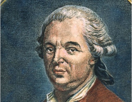 A portrait of a historical figure with grey hair and a serious expression, wearing a brown coat.