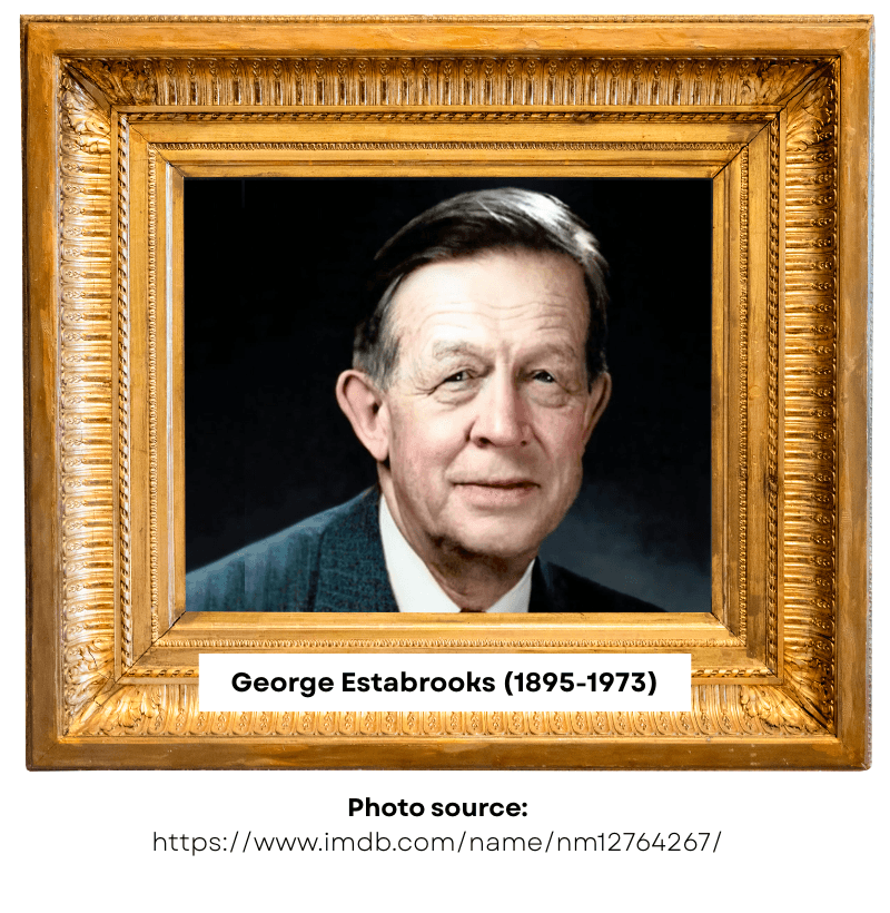 George Estabrooks (1895-1973) portrait encased in an ornate gold frame with a dark background
