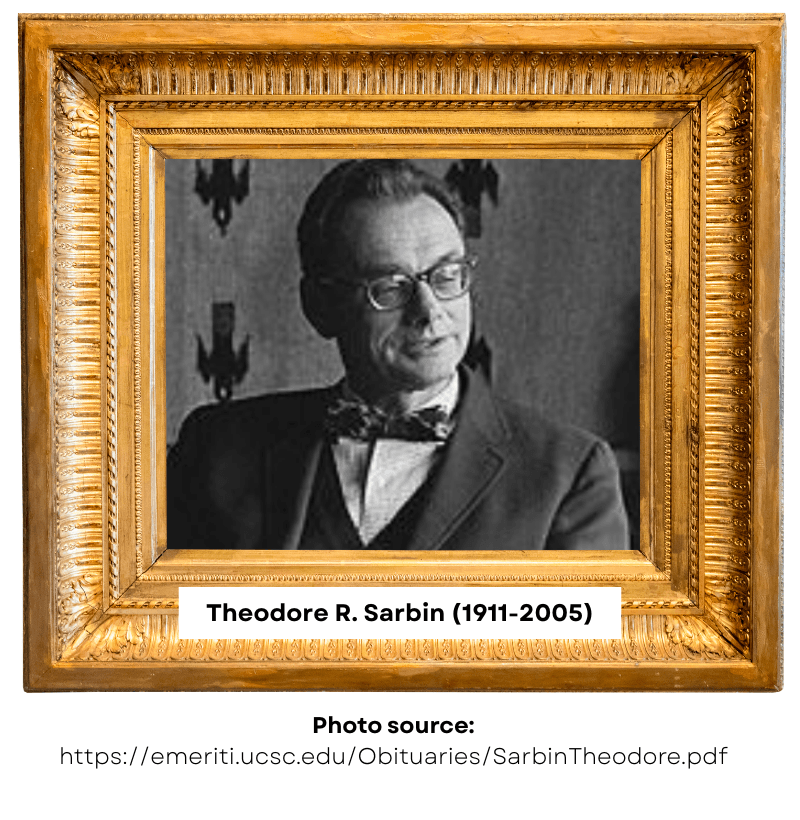 Theodore R. Sarbin wearing glasses and a bow tie, black-and-white photograph set in an ornate gold frame with a subtle patterned background